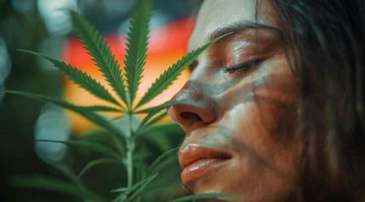 Girl smelling cannabis