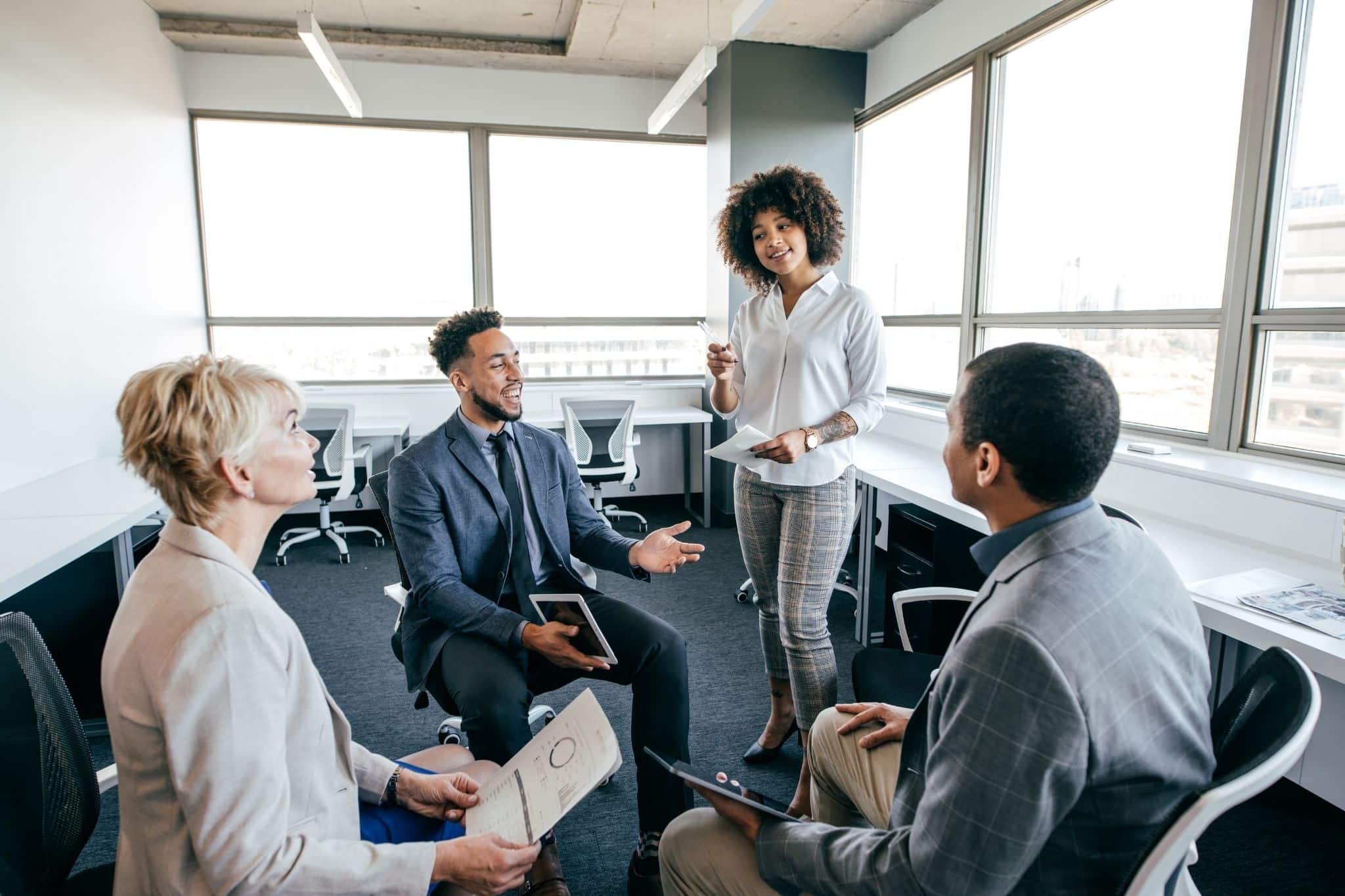 A team of professionals having a collaborative meeting.