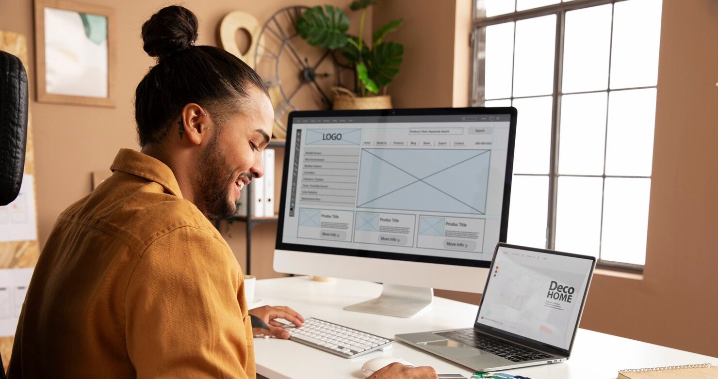 man working on web design